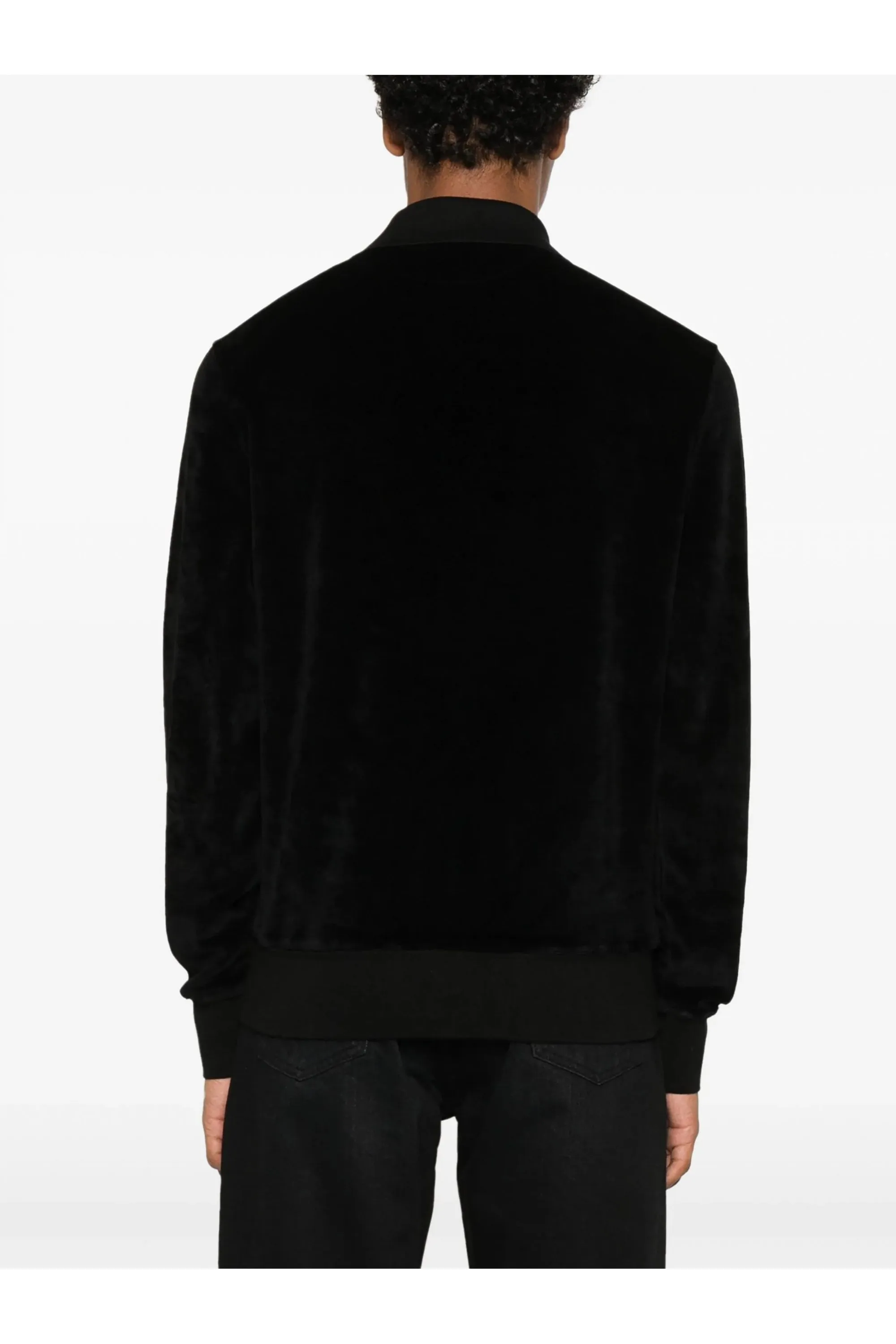 Modal Velour Long Sleeve Polo Black