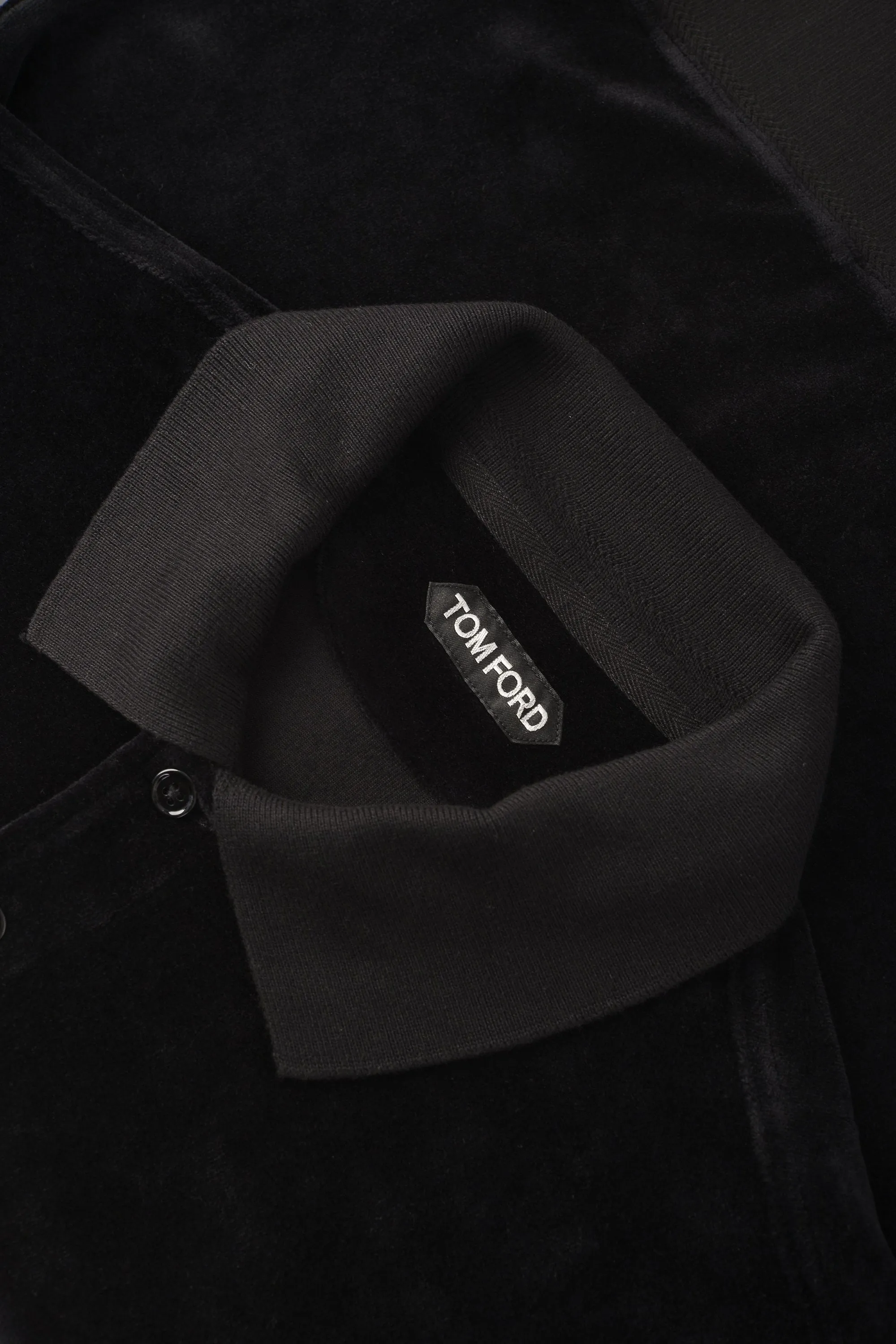 Modal Velour Long Sleeve Polo Black
