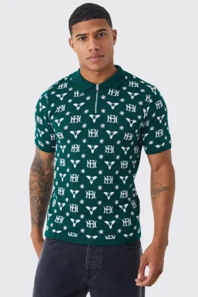 Muscle Fit Jacquard Half Zip Polo