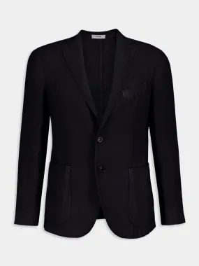 Navy Blue Linen Notch-Lapel Jacket