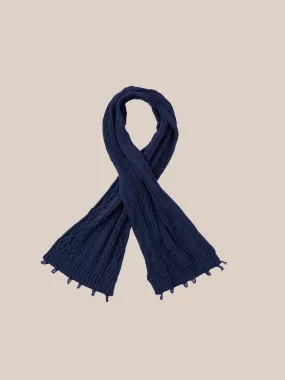Navy Distressed Cable Knit Scarf