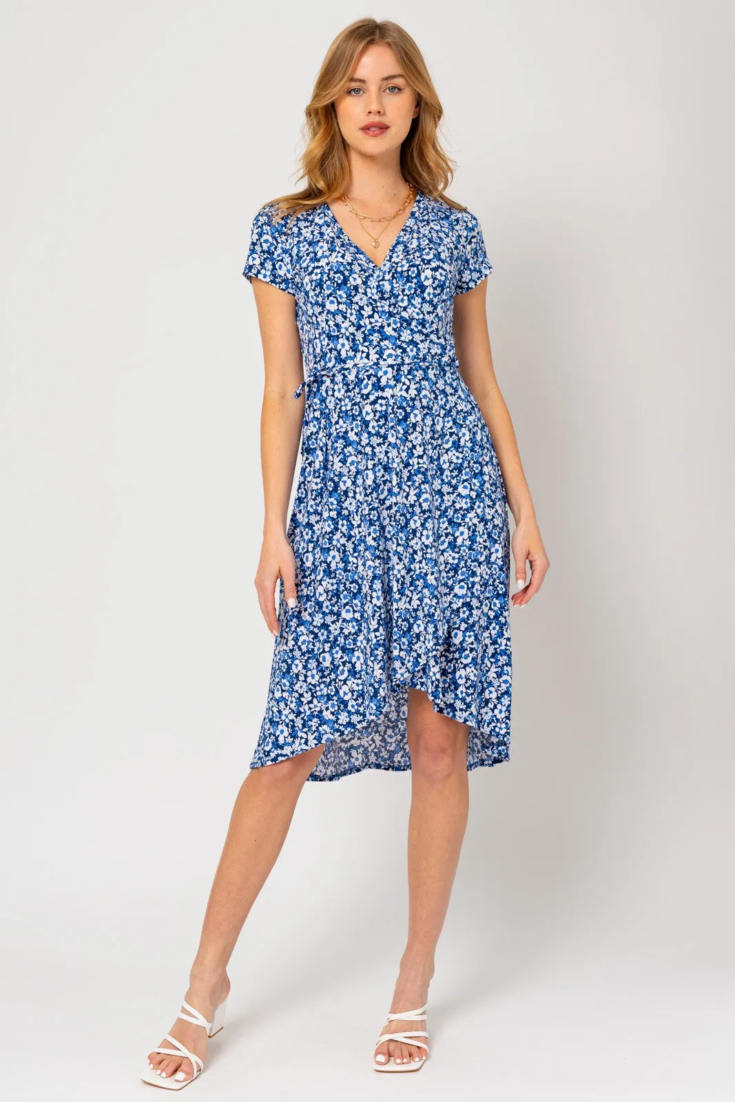 Navy Floral Wrap Maternity Midi Dress