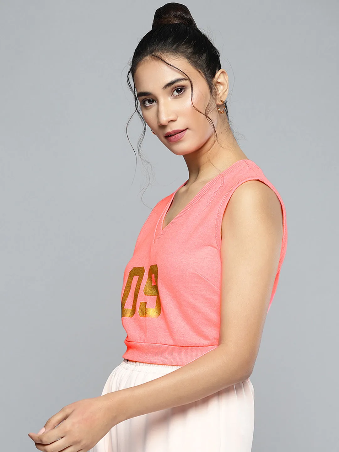 Neon Pink V Neck Crop Vest