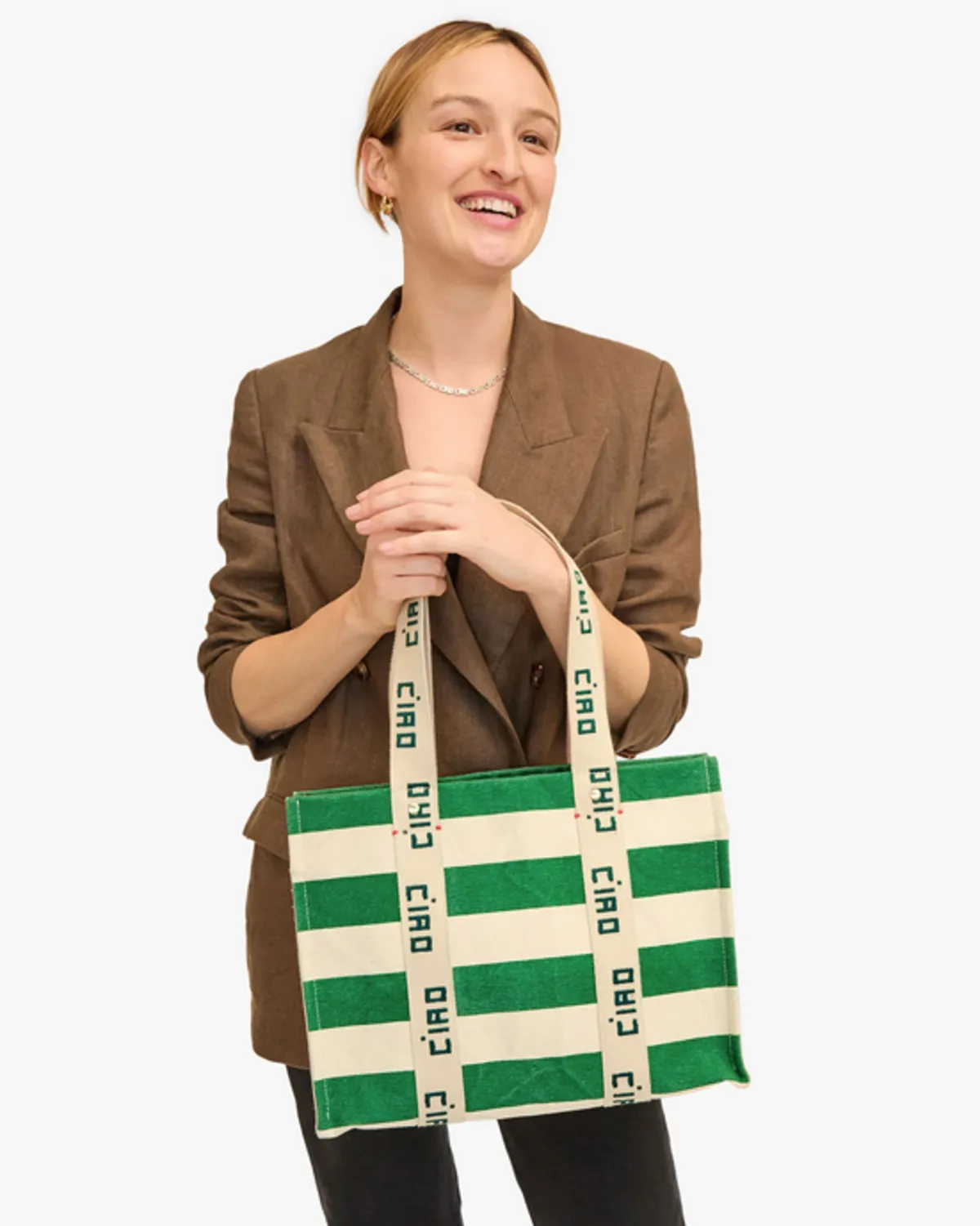 Noemie Ciao Tote - Green/Natural Stripe