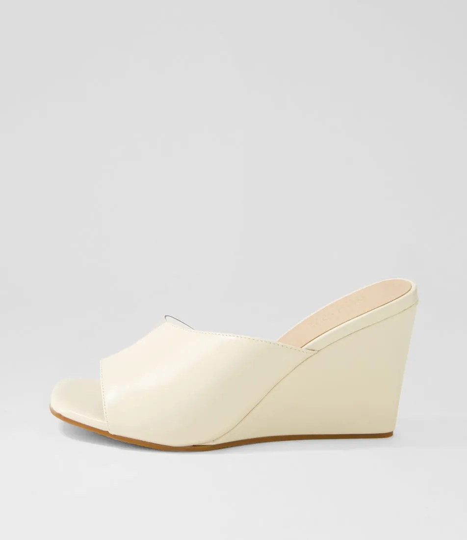 NUDE Goldie White Clear Leather Mules