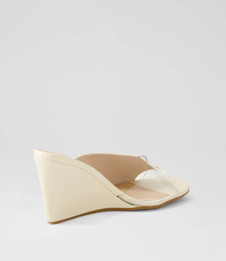 NUDE Goldie White Clear Leather Mules