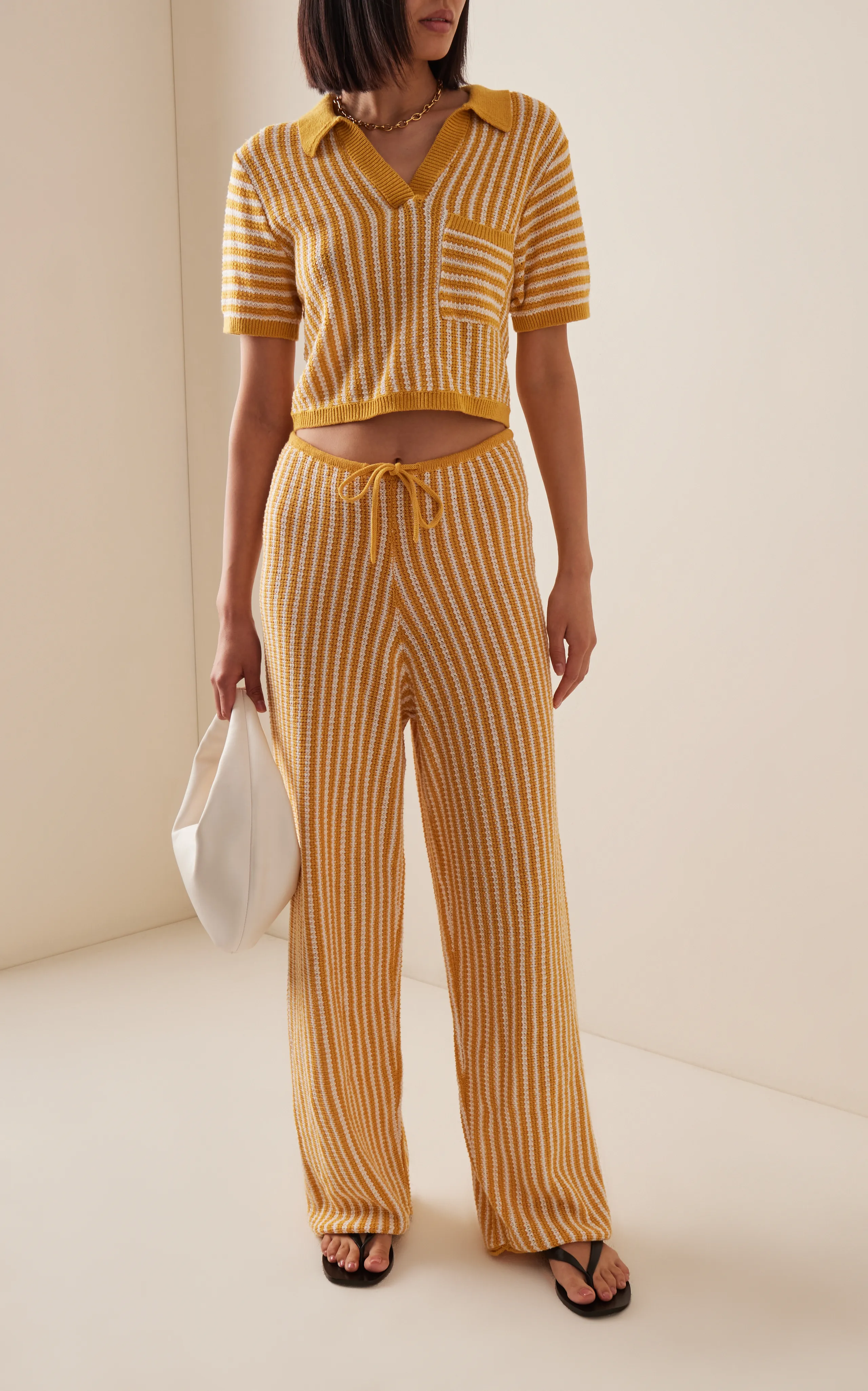 Onia Linen Knit Cropped Polo Shirt