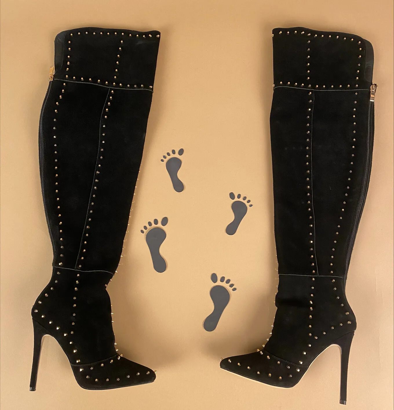 Overknee boot suede + studs