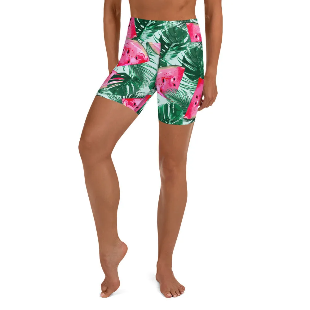 Palm Leaves & Watermelon Yoga Shorts