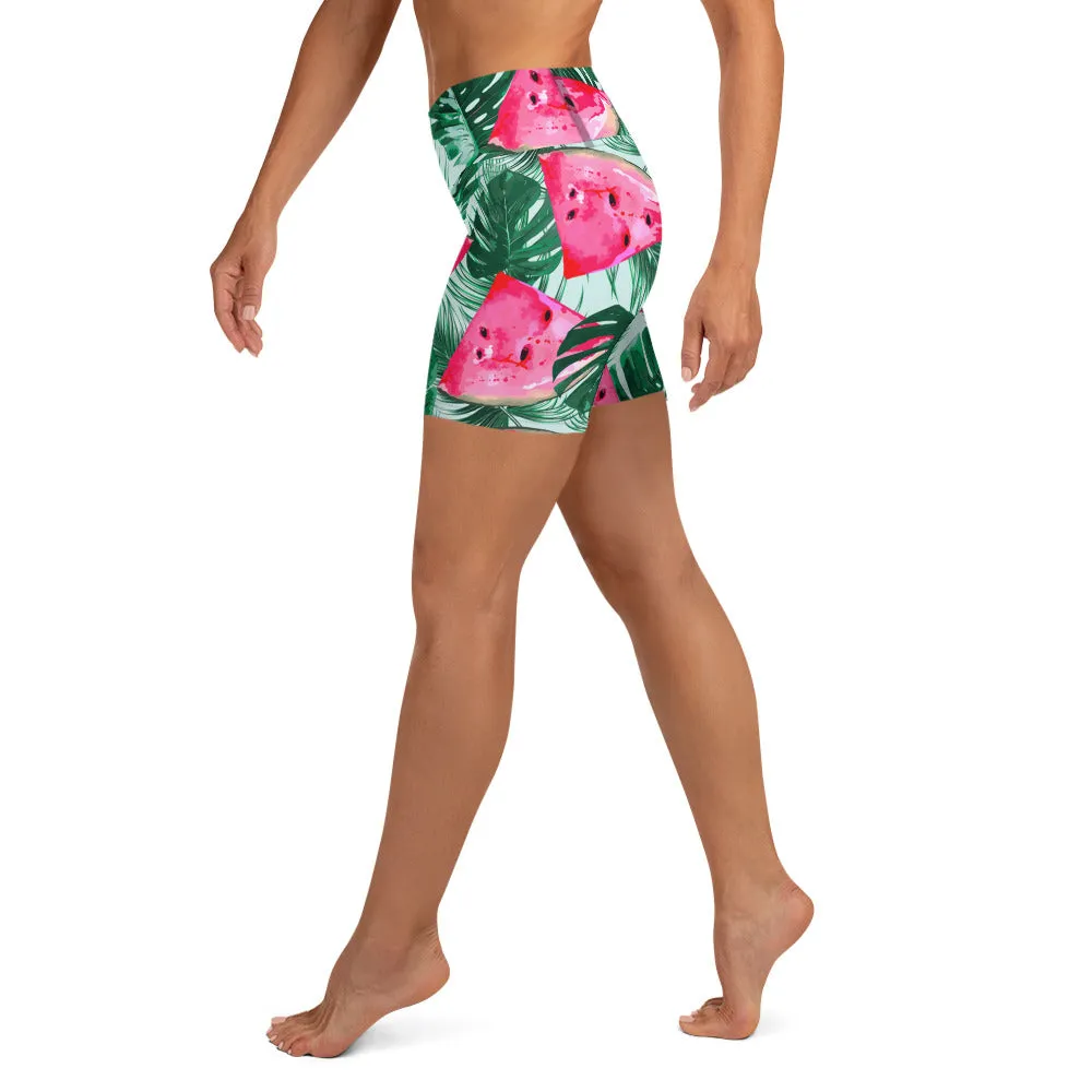 Palm Leaves & Watermelon Yoga Shorts