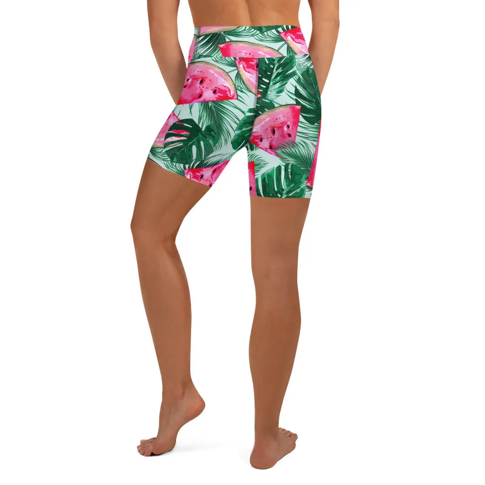 Palm Leaves & Watermelon Yoga Shorts