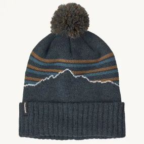 Patagonia Powder Town Beanie Bobble Hat - Fitz Roy Stripe Knit / Smolder Blue