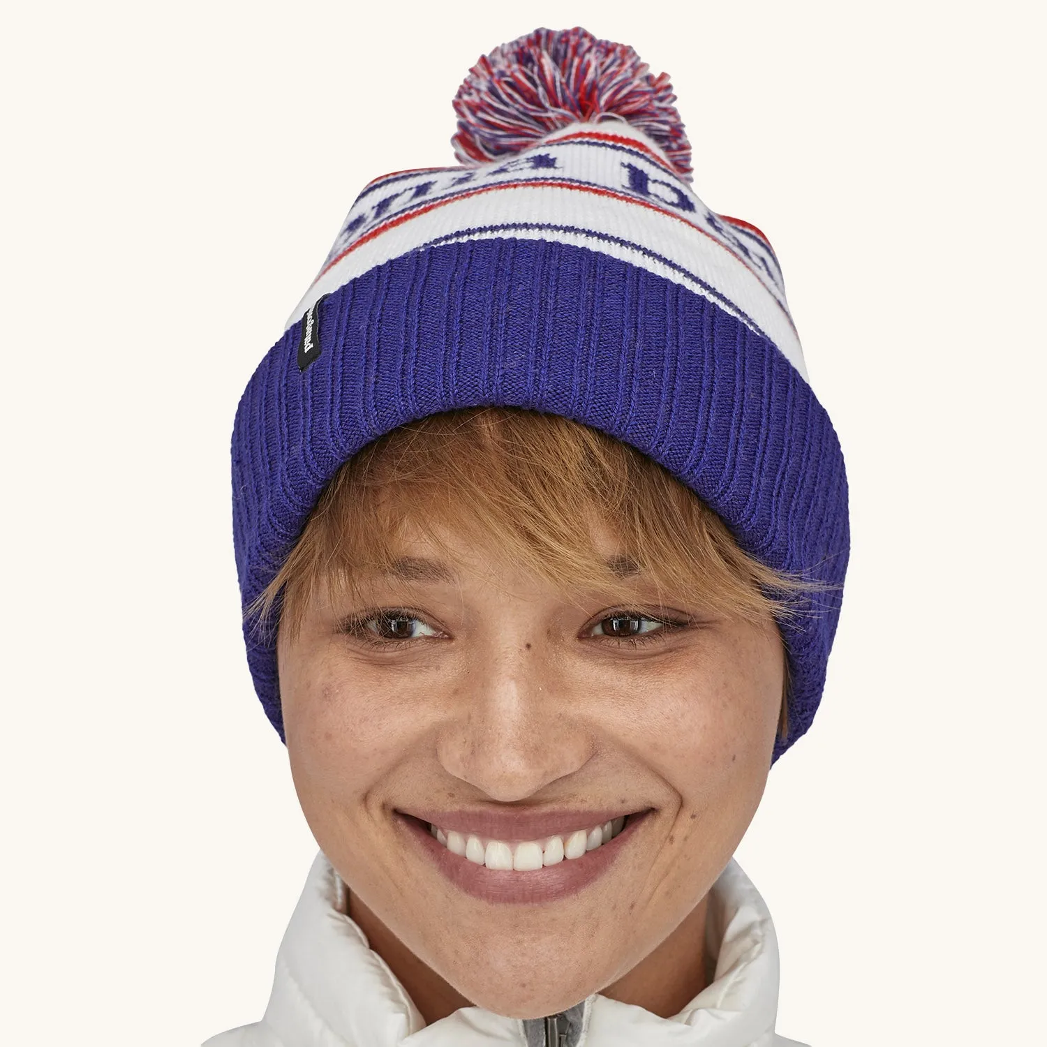 Patagonia Powder Town Beanie Bobble Hat - Park Stripe / Viking Blue