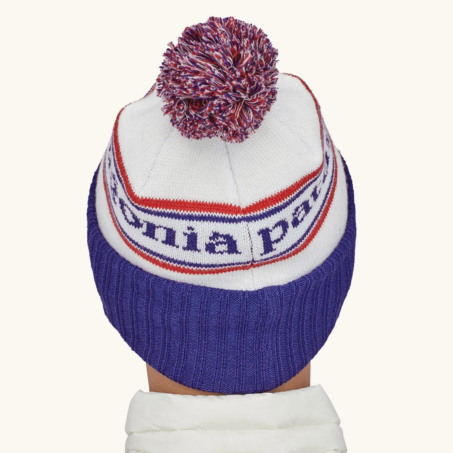 Patagonia Powder Town Beanie Bobble Hat - Park Stripe / Viking Blue