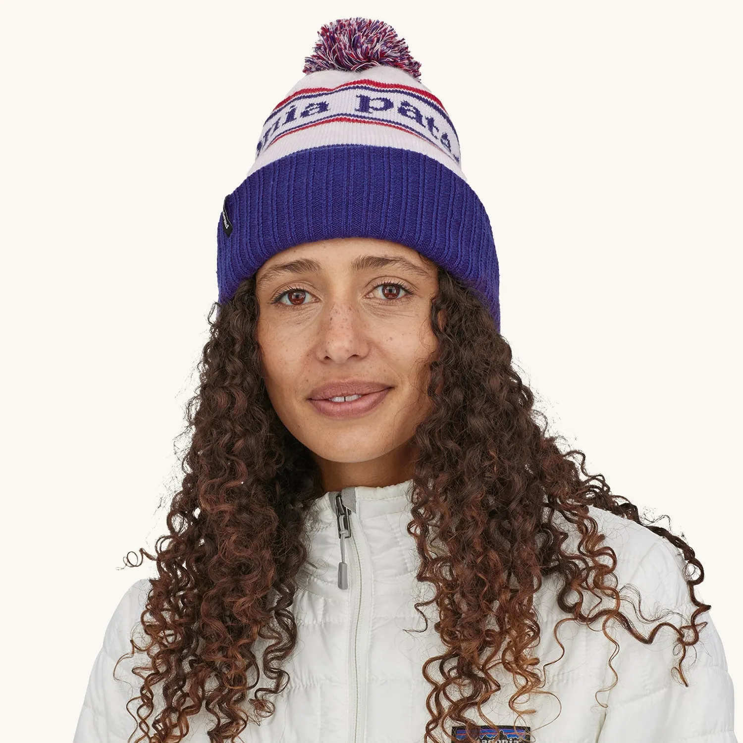 Patagonia Powder Town Beanie Bobble Hat - Park Stripe / Viking Blue