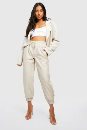 Petite Pu Drawstring Cargo Joggers