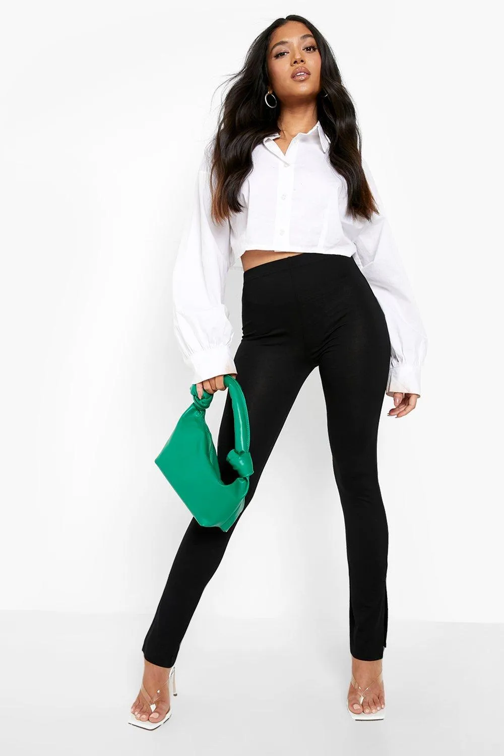 Petite Split Hem Basic Jersey Leggings