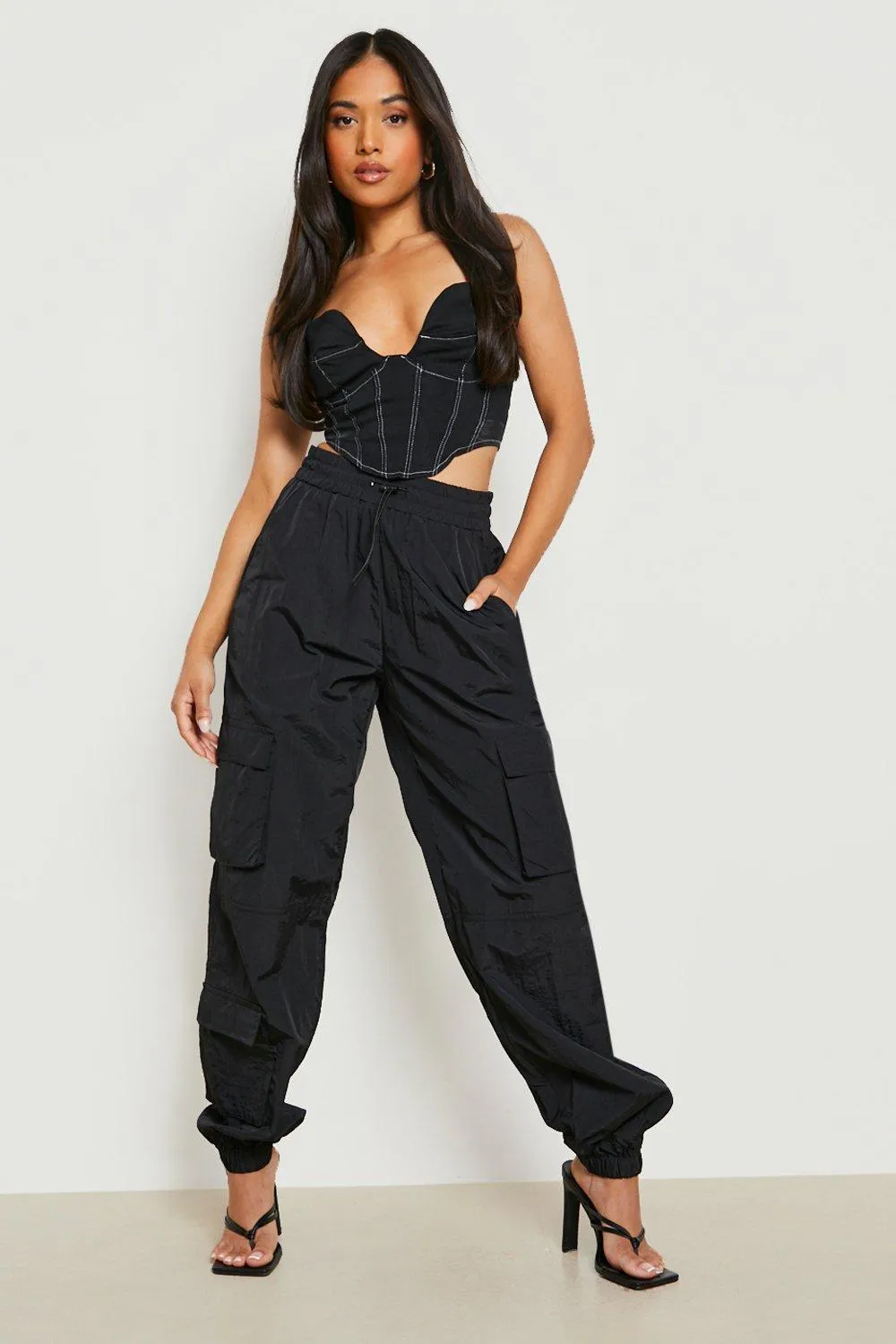 Petite Woven Pocket Drawstring Cargo Pants