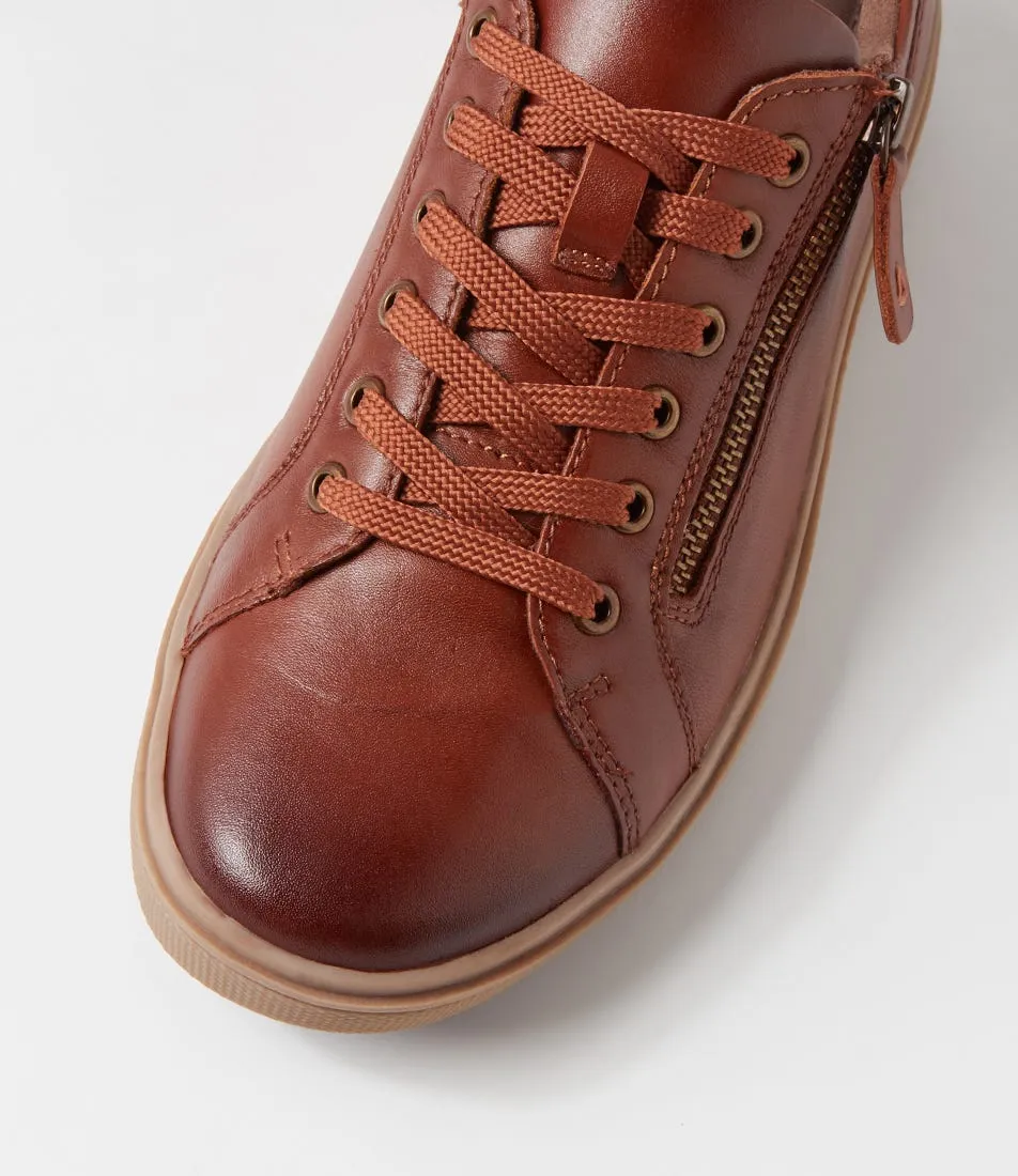 PLANET Kayce Cognac Leather Sneakers