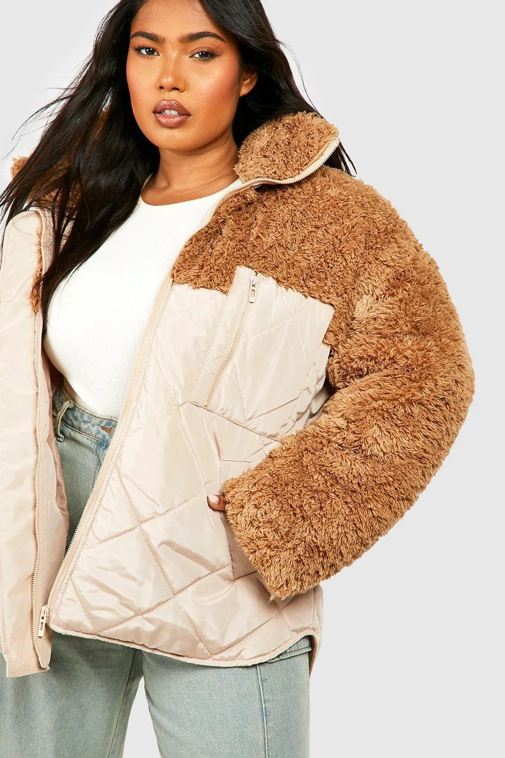 Plus Borg Trim Quilted Jacket