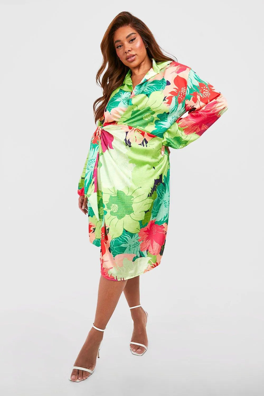 Plus Floral Satin Wrap Dress
