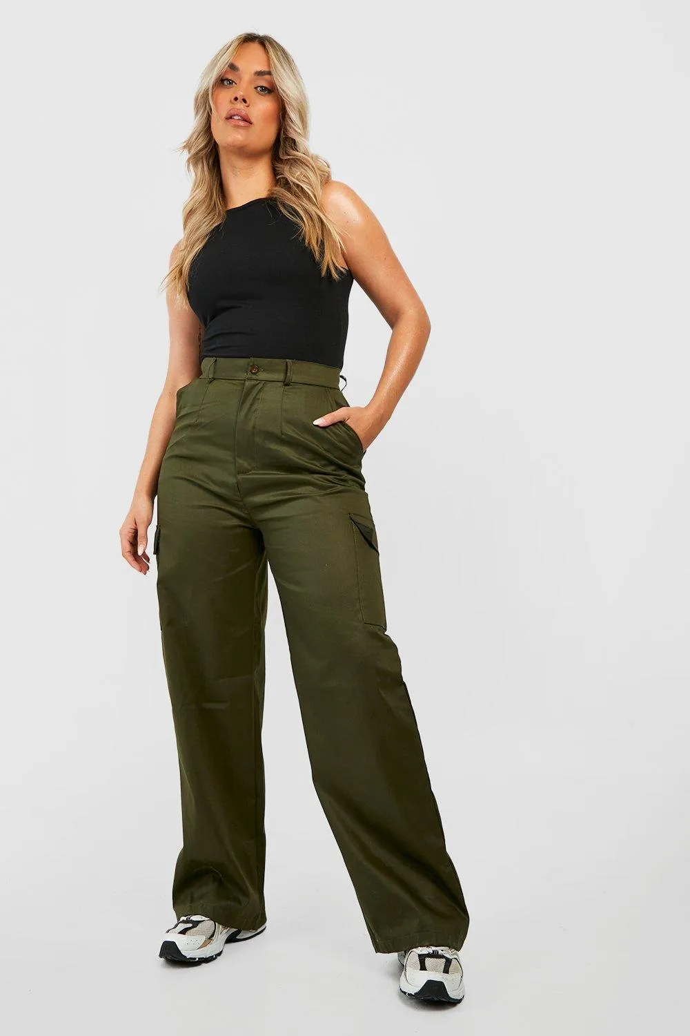 Plus High Waisted Straight Leg Cargo Pants