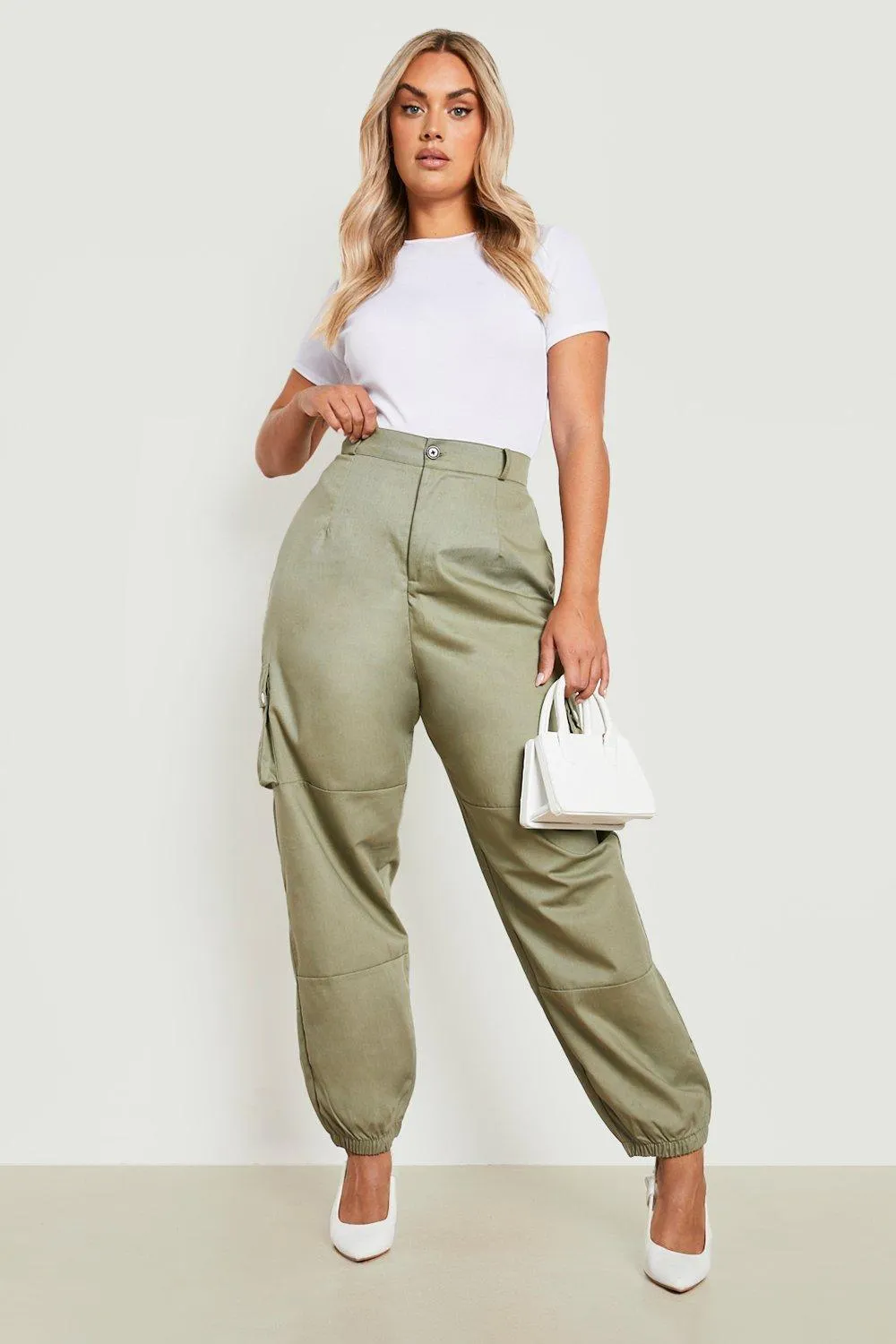 Plus High Waisted Woven Pocket Cargo Pants