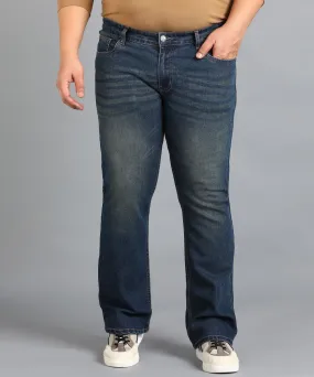 Plus Men's Blue Washed Bootcut Jeans Stretchable