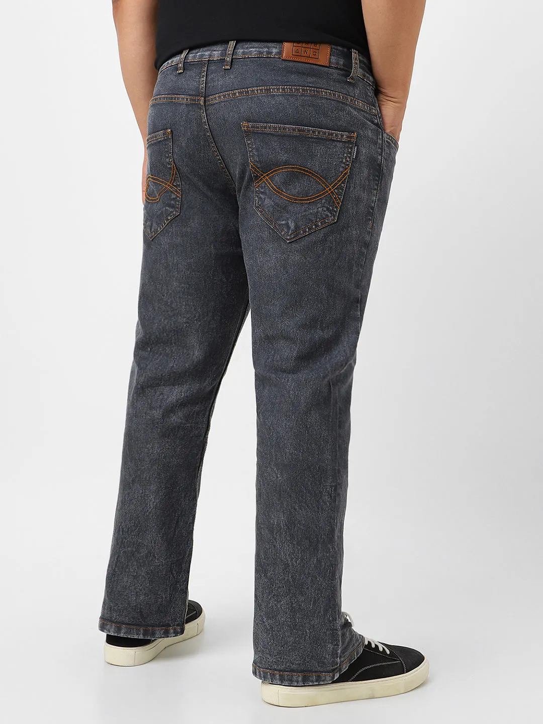 Plus Men's Grey Washed Bootcut Jeans Stretchable