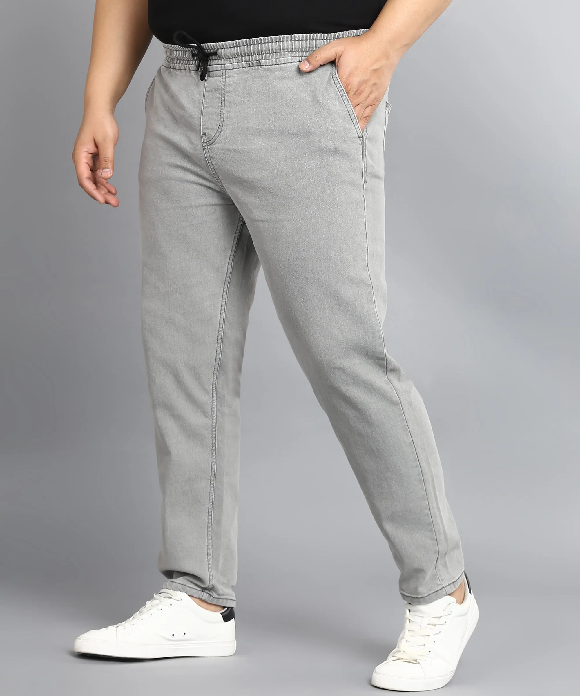 Plus Men's Ice Grey Regular Fit Washed Jogger Jeans Stretchable