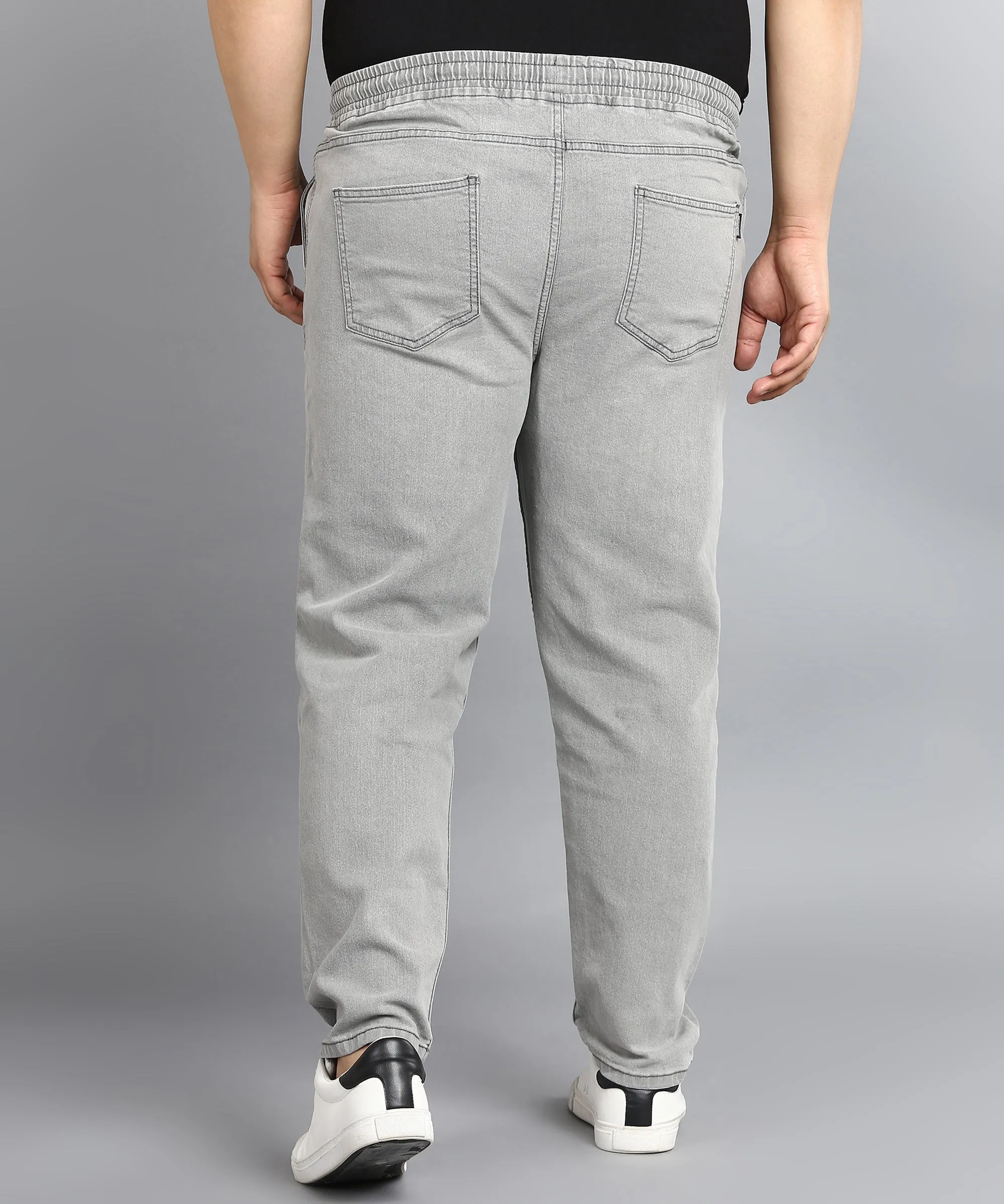 Plus Men's Ice Grey Regular Fit Washed Jogger Jeans Stretchable