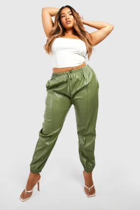 Plus Pu Faux Leather Cuffed Cargo Jogger Pants