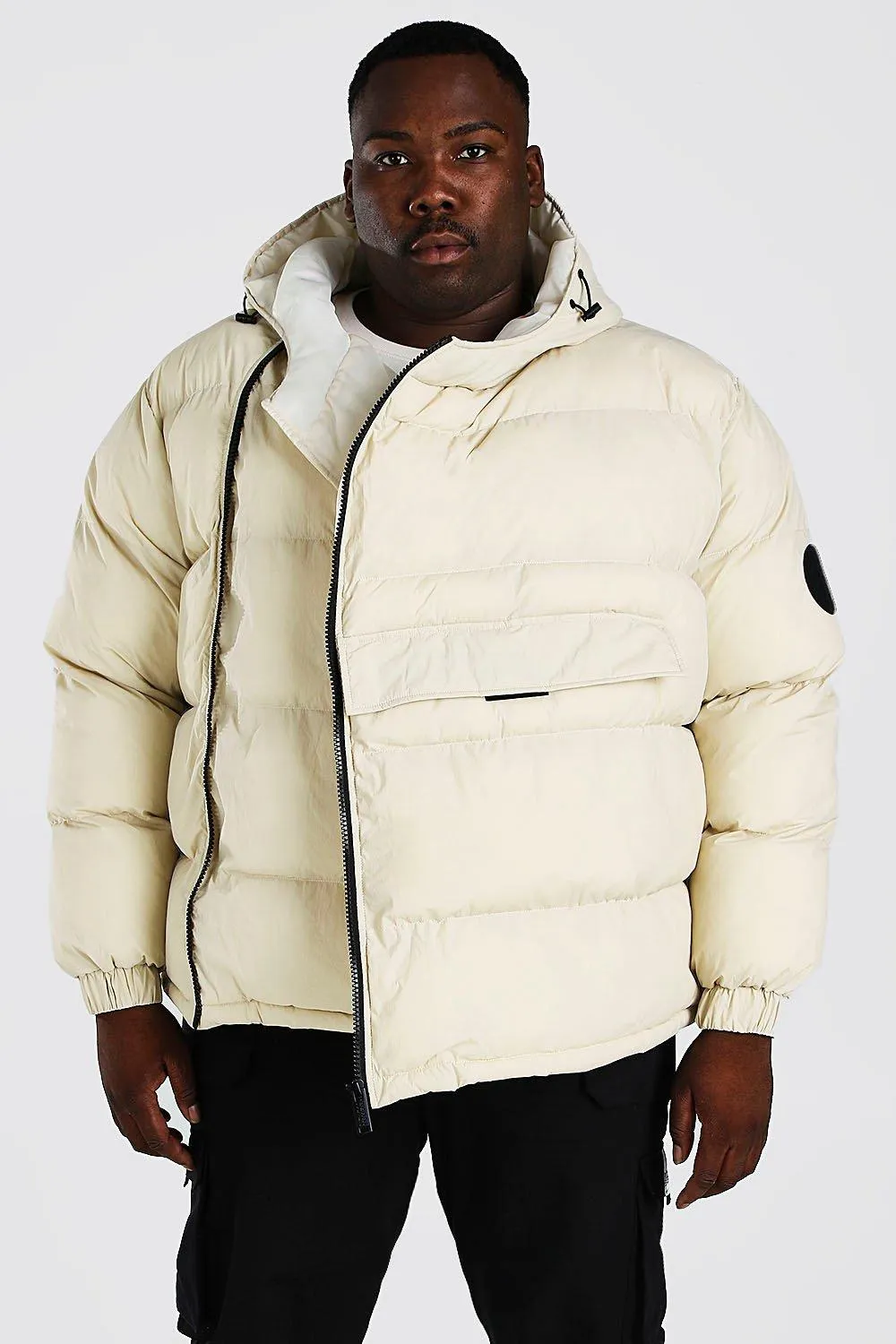 Plus Size Front Pocket Side Zip Puffer