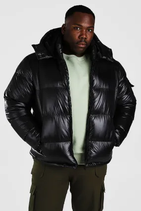 Plus Size High Shine Hooded Puffer Jacket