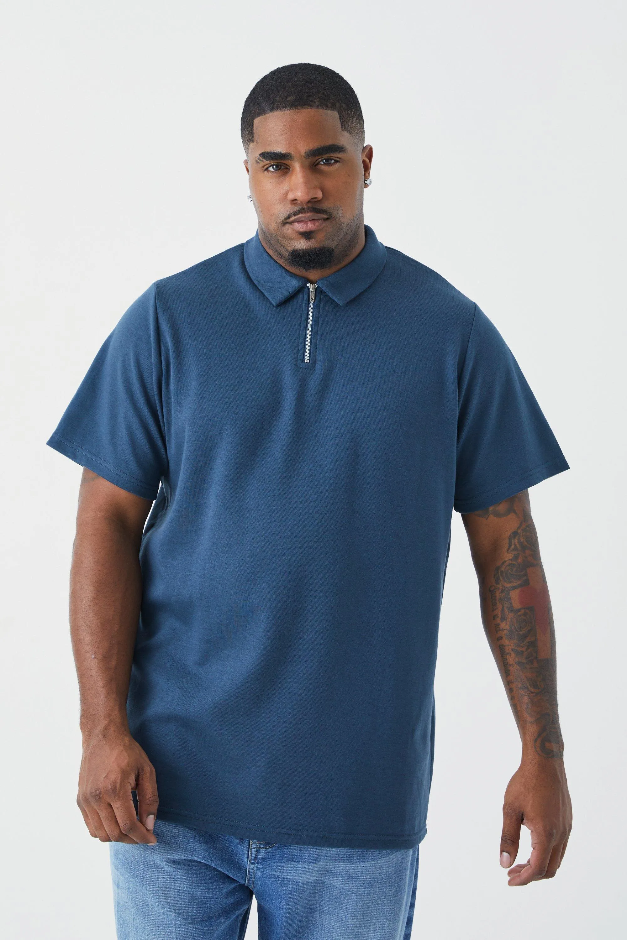 Plus Slim Interlock Polo | boohooMAN UK