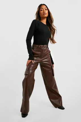 Premium Pu Wide Leg Belted Cargo Pants