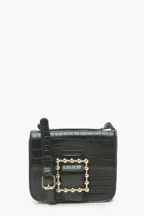 Pu Croc Embellished Cross Body Bag