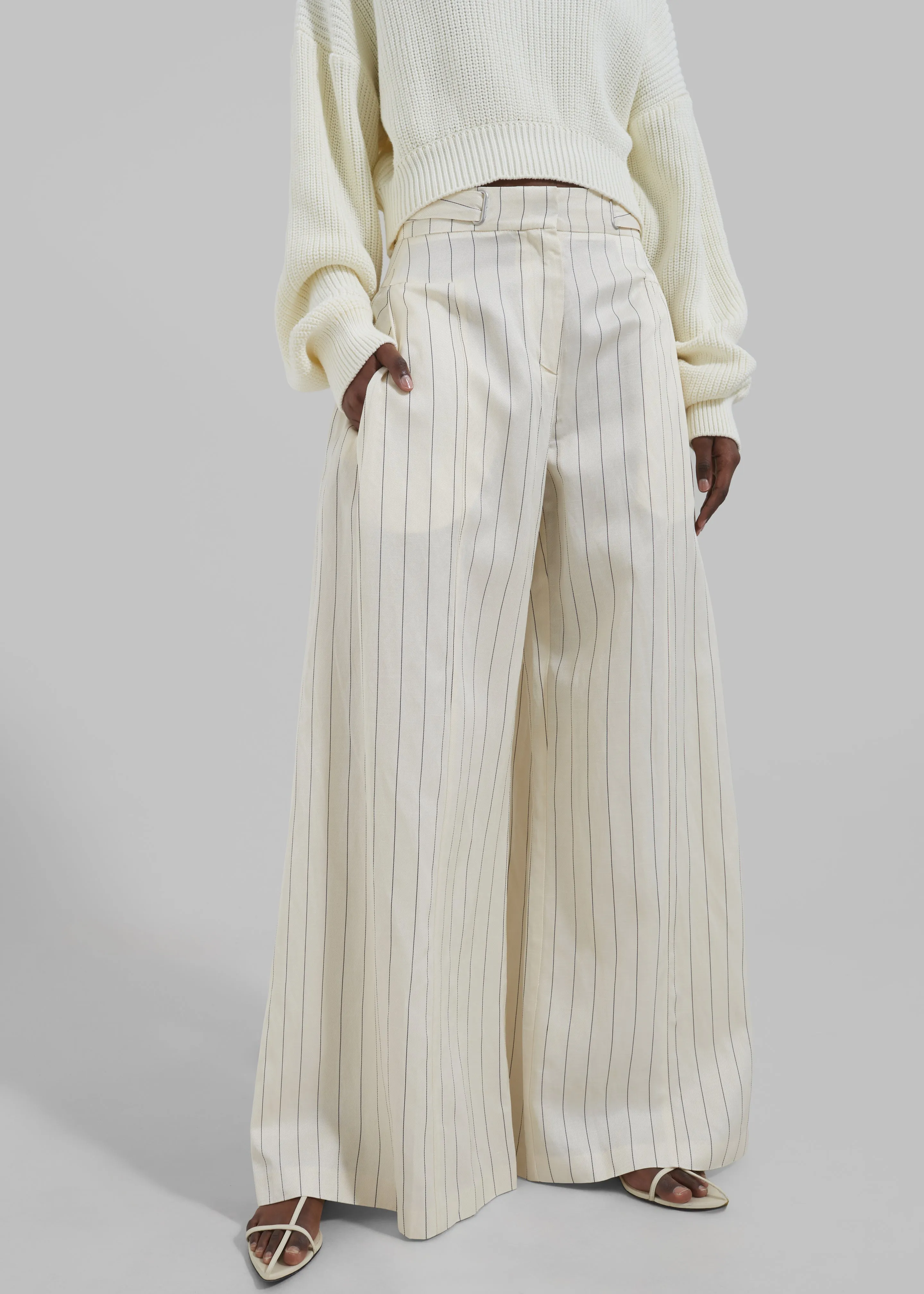 Remain Wide Suiting Pants - Egret Comb