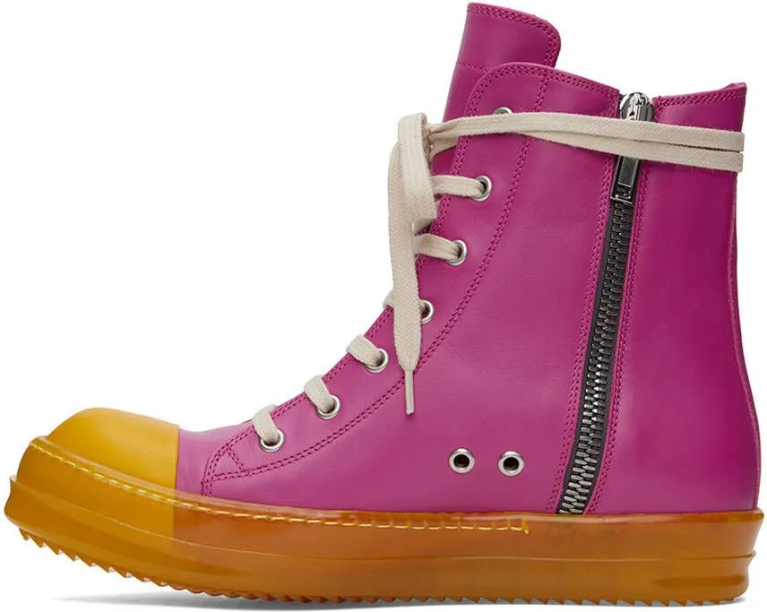 Rick Owens Pink Leather High Sneakers