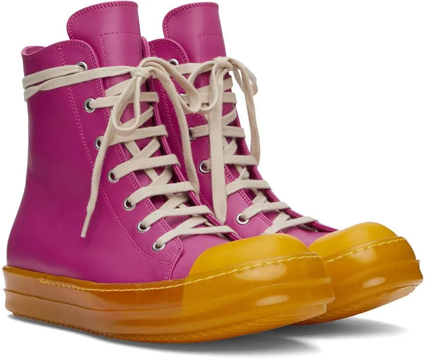 Rick Owens Pink Leather High Sneakers