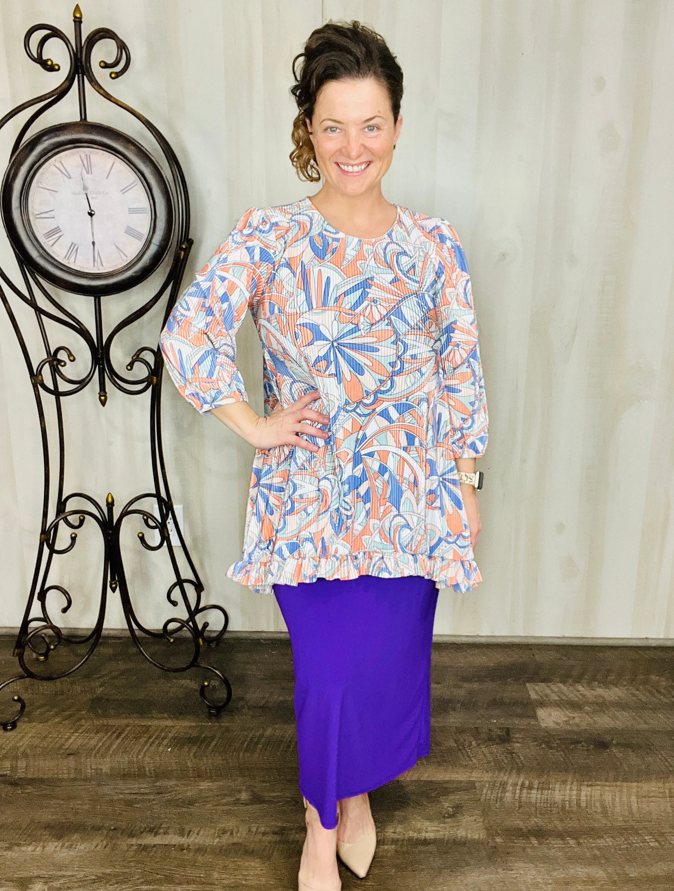 Samantha Ruffle High-Low Tunic- Swirly