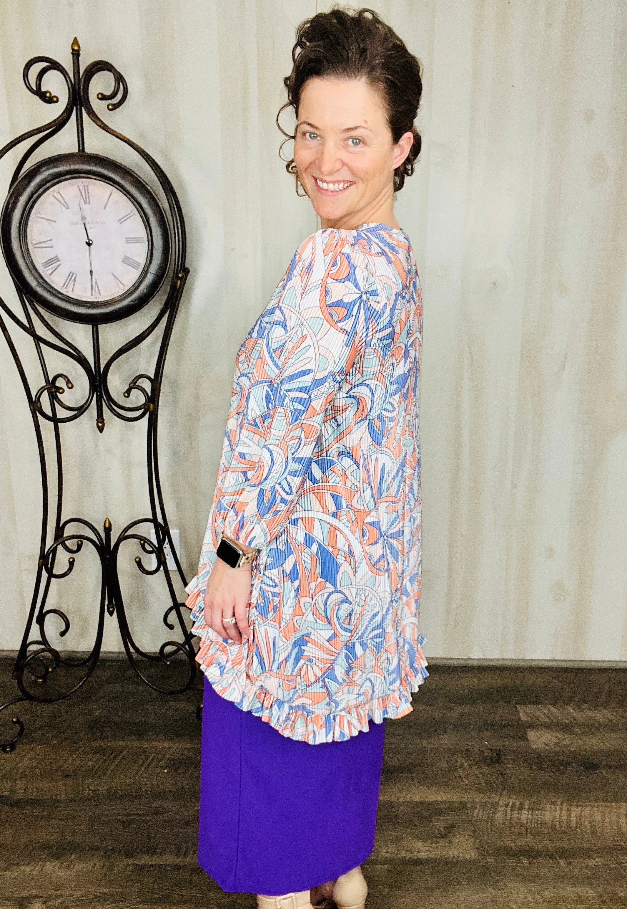 Samantha Ruffle High-Low Tunic- Swirly
