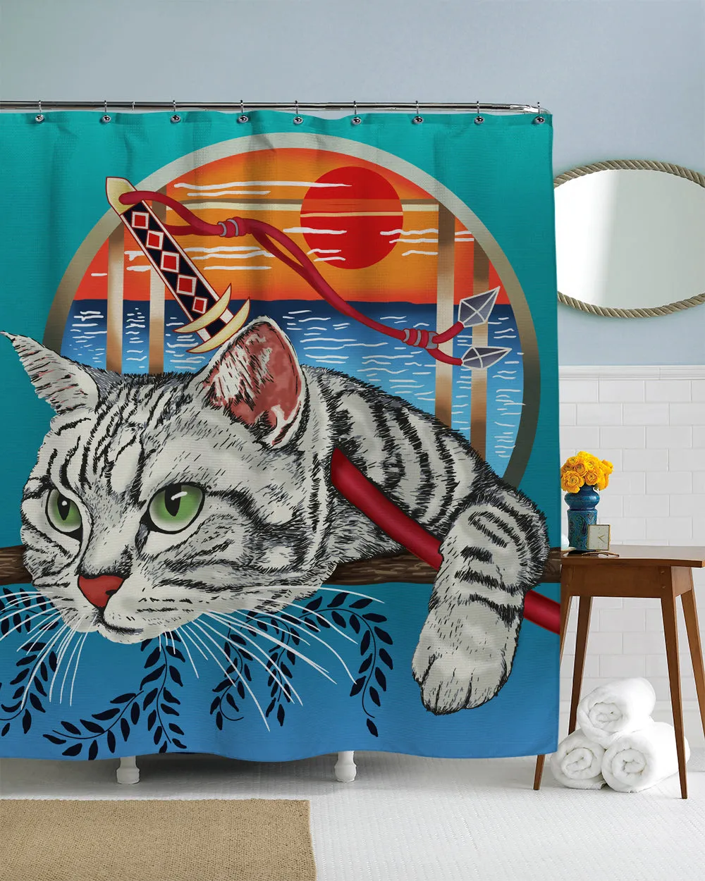 Samurai Cat Shower Curtain