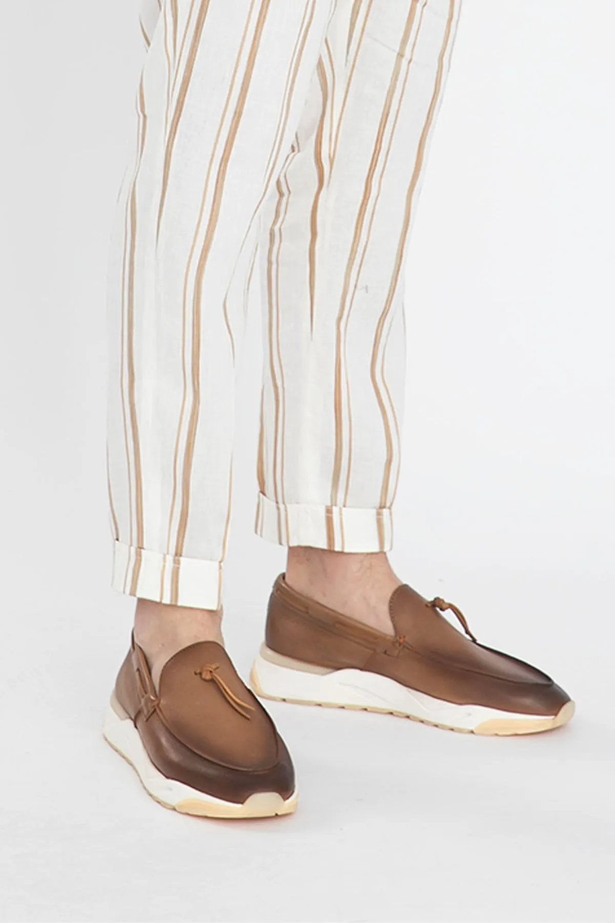 Santoni Spor Tabanl Deri Loafer Ayakkab
