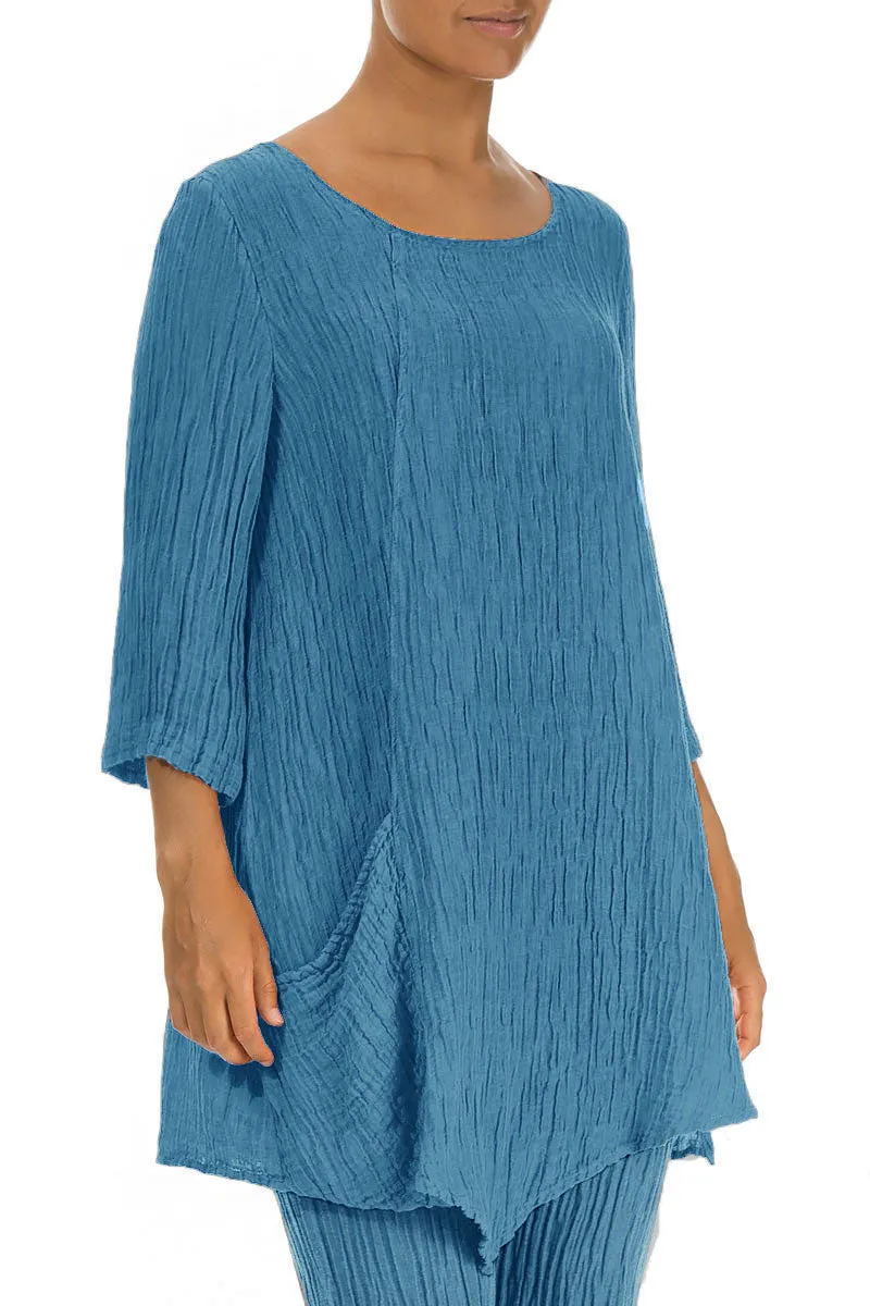 Side Pocket Crinkled Denim Silk Tunic