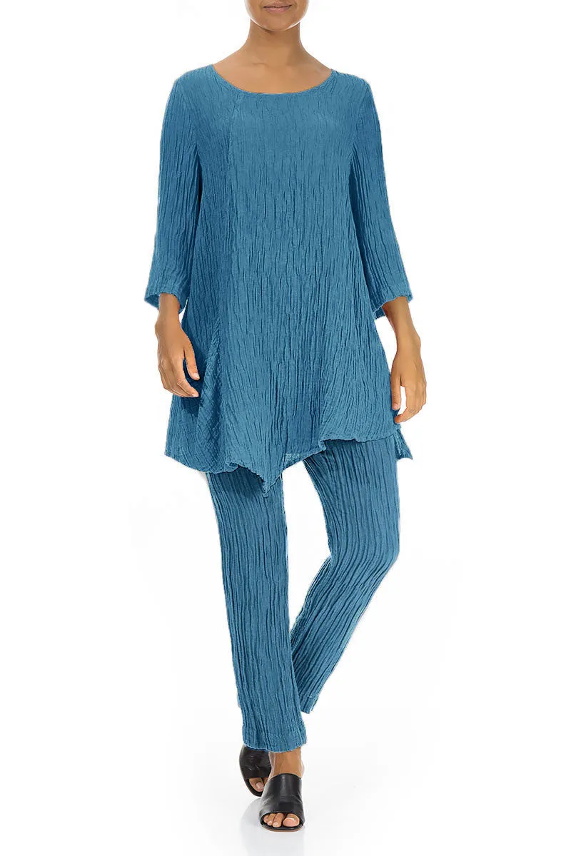 Side Pocket Crinkled Denim Silk Tunic