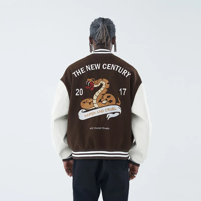 Snake Embroidered Varsity Jacket