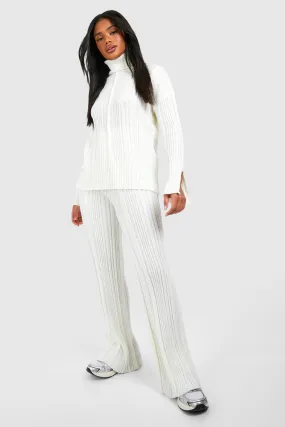 Soft Mixed Rib Knit Wide Leg Pants
