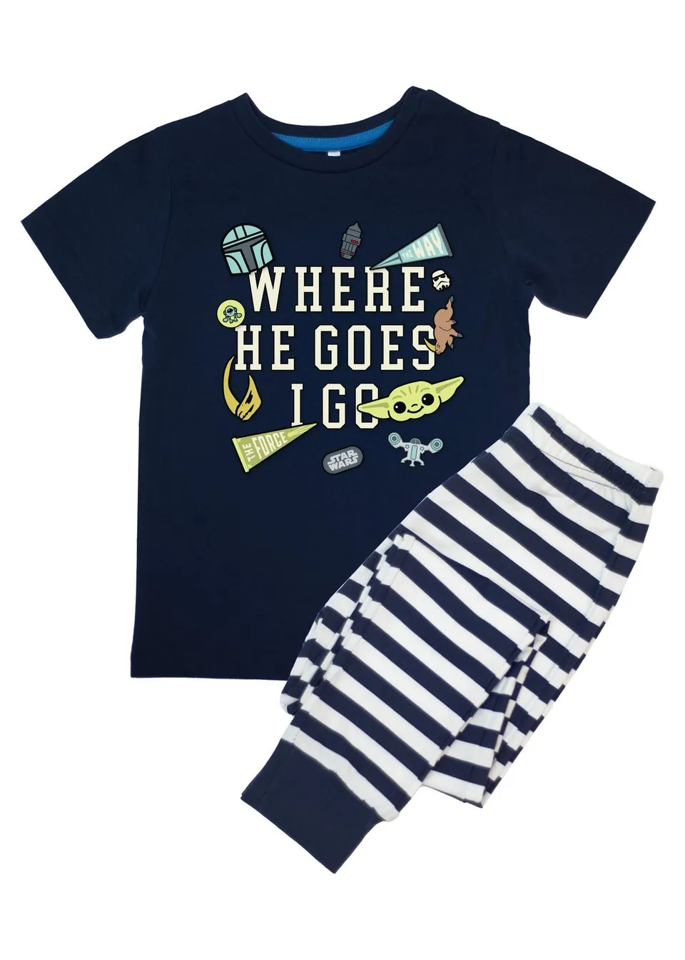 Star Wars The Mandalorian Where He Goes Kids Navy Stripes Pyjamas (3-8 Years)