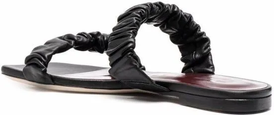 STAUD Maya leather flat sandals Black